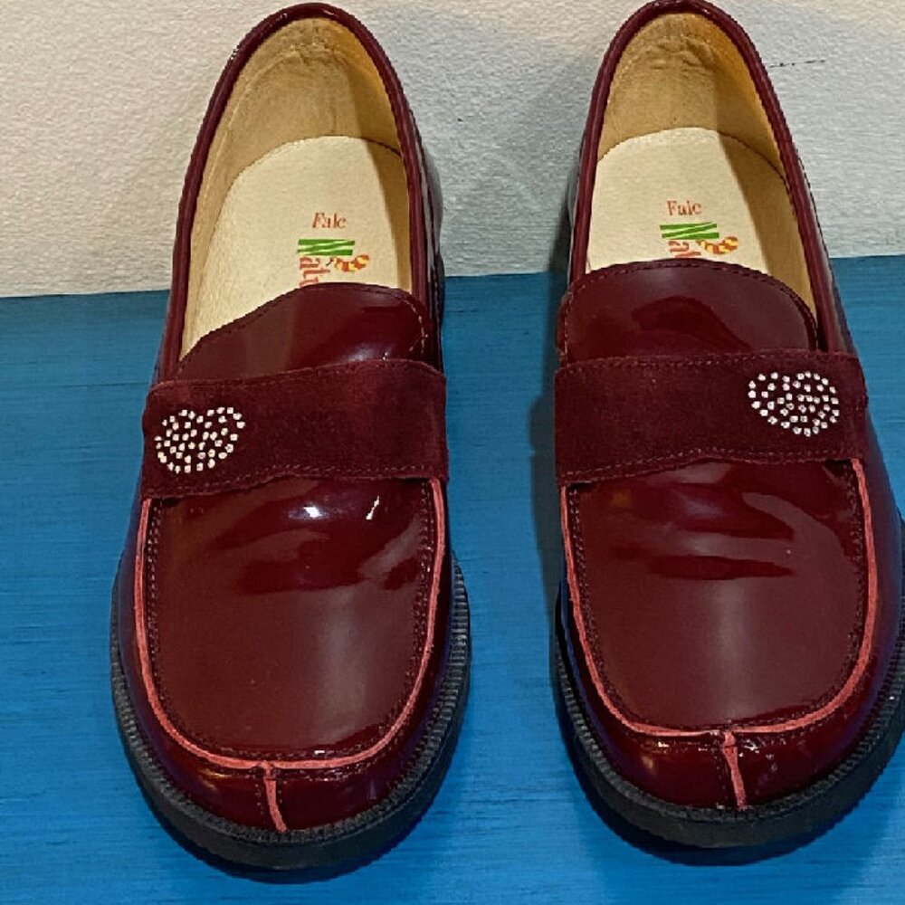 sz 37/6.5 Women's Big Girls Naturino Burgundy Real Patent Leather Loafers NEW